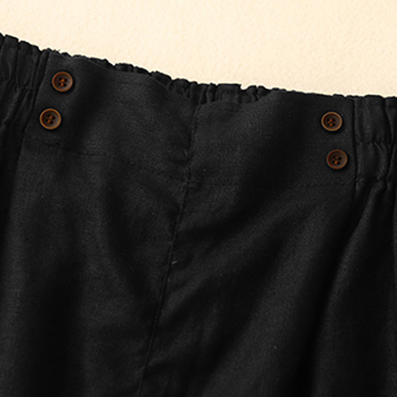 Buddha Stones Sommer Casual Pleat Plain Baumwolle Leinen Damen Shorts mit Taschen