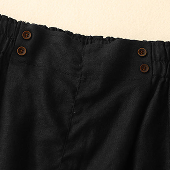 Buddha Stones Sommer Casual Pleat Plain Baumwolle Leinen Damen Shorts mit Taschen