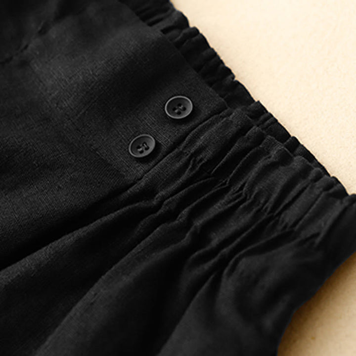 Buddha Stones Sommer Casual Pleat Plain Baumwolle Leinen Damen Shorts mit Taschen