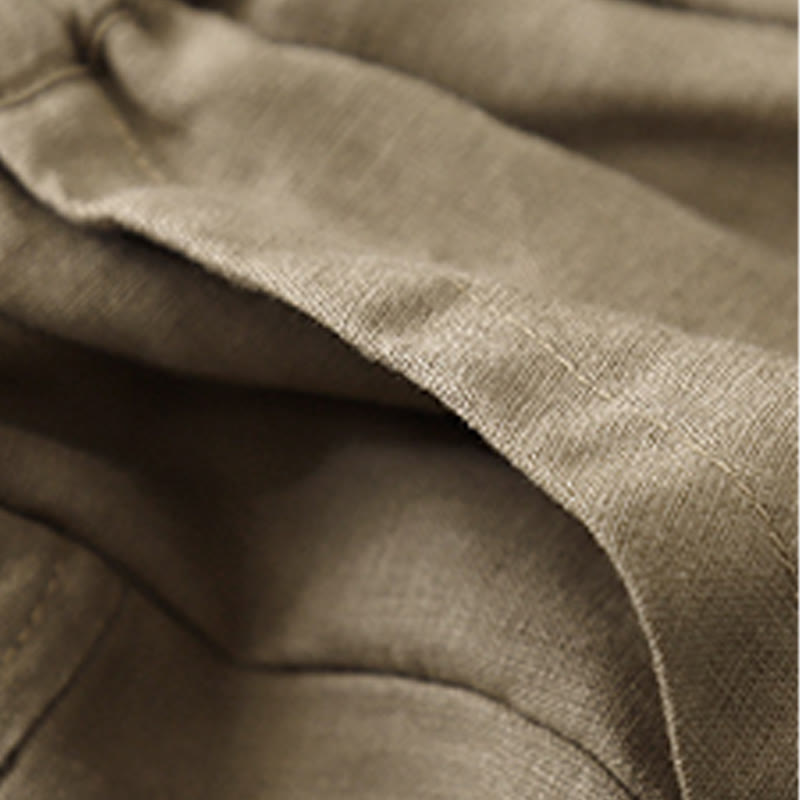 Buddha Stones Sommer Casual Plain Baumwolle Leinen Damen Elasti Gerade Shorts mit Taschen - image 3