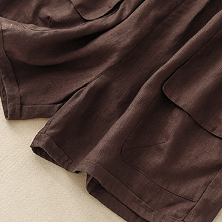 Buddha Stones Sommer Casual Plain Baumwolle Leinen Damen Elasti Gerade Shorts mit Taschen - image 10