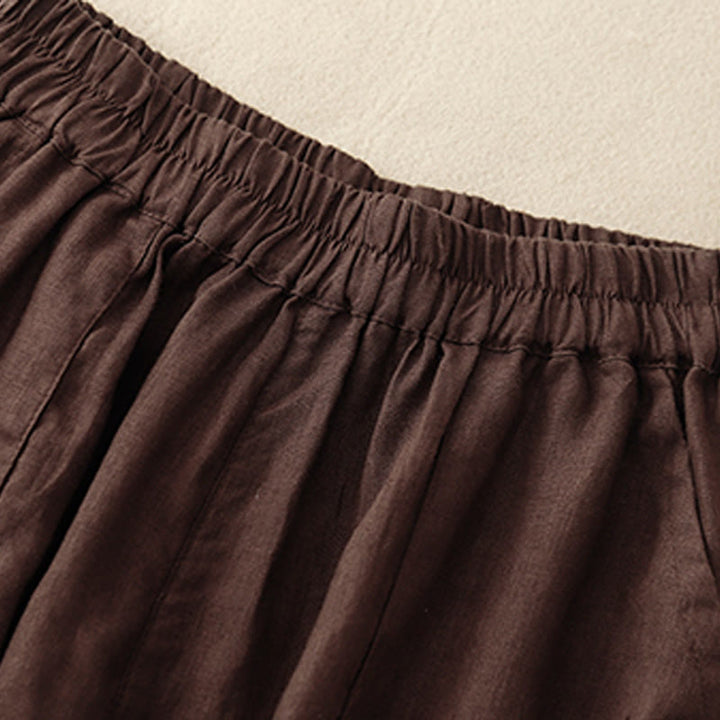 Buddha Stones Sommer Casual Plain Baumwolle Leinen Damen Elasti Gerade Shorts mit Taschen