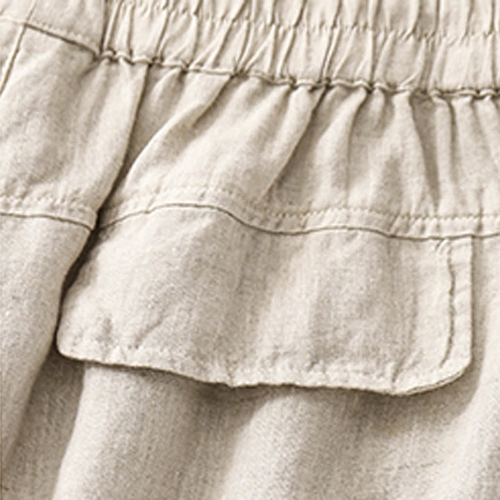 Buddha Stones Sommer Casual Plain Baumwolle Leinen Damen Elasti Gerade Shorts mit Taschen