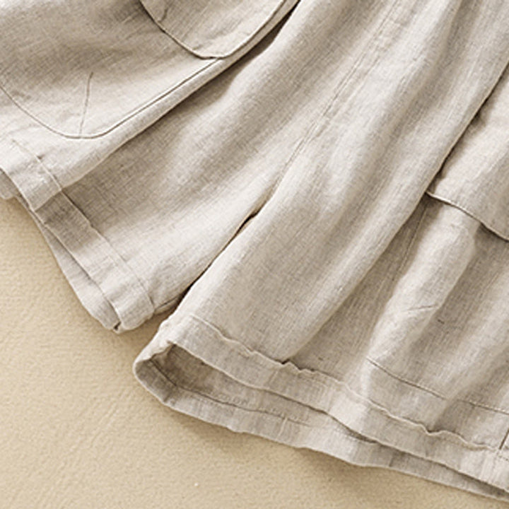 Buddha Stones Sommer Casual Plain Baumwolle Leinen Damen Elasti Gerade Shorts mit Taschen - image 15