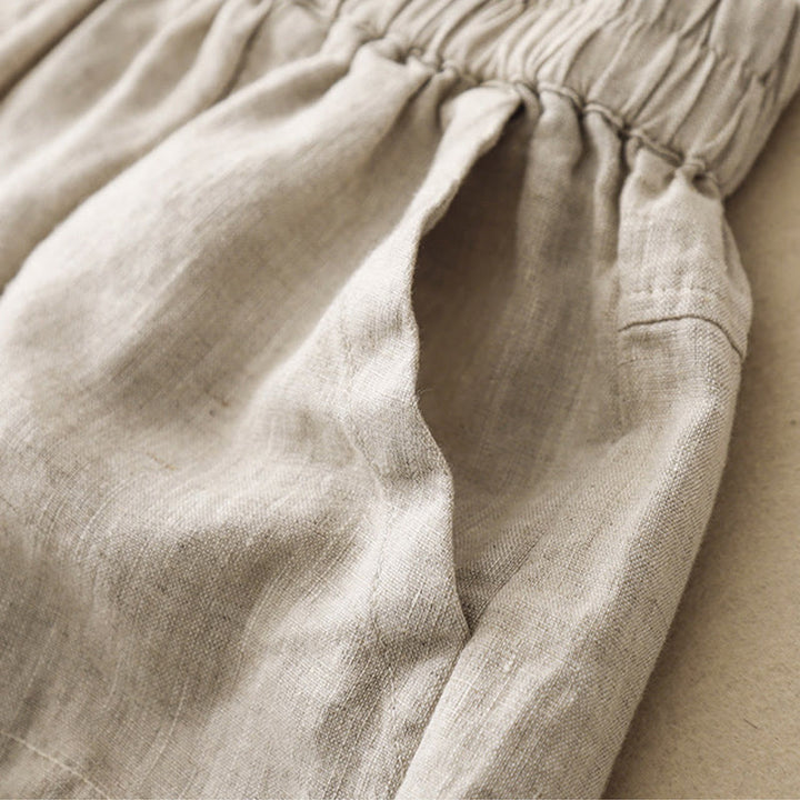 Buddha Stones Sommer Casual Plain Baumwolle Leinen Damen Elasti Gerade Shorts mit Taschen