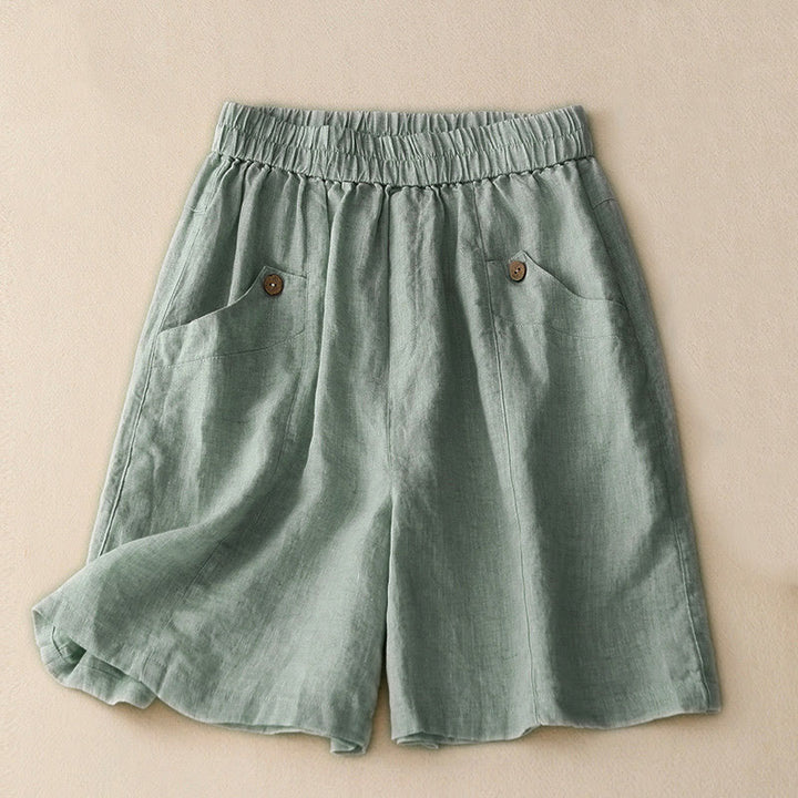 Buddha Stones Sommer Casual Buttons Plain Cotton Damen Shorts mit Taschen