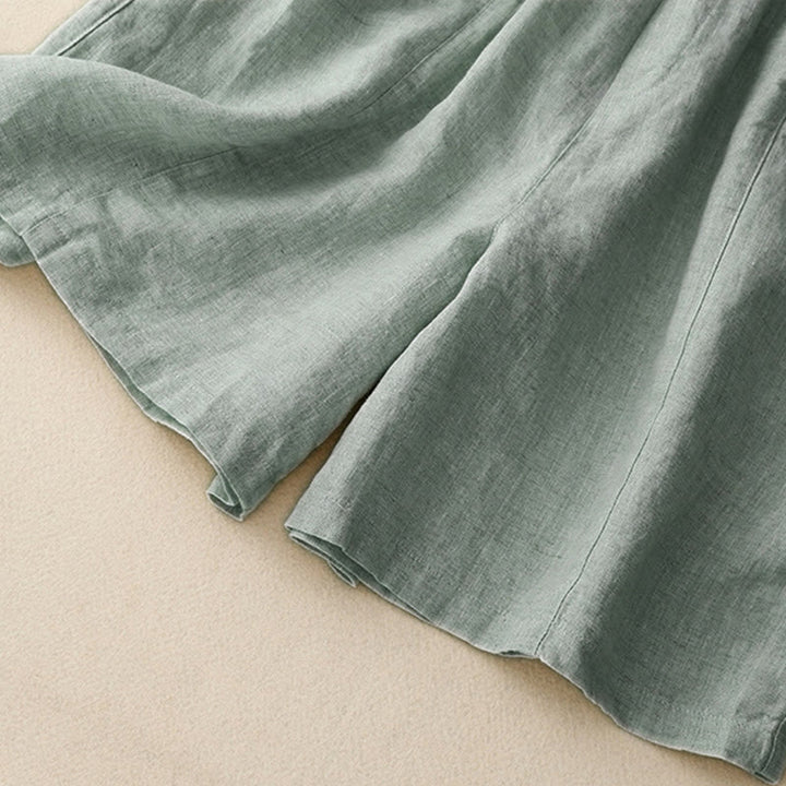 Buddha Stones Sommer Casual Buttons Plain Cotton Damen Shorts mit Taschen