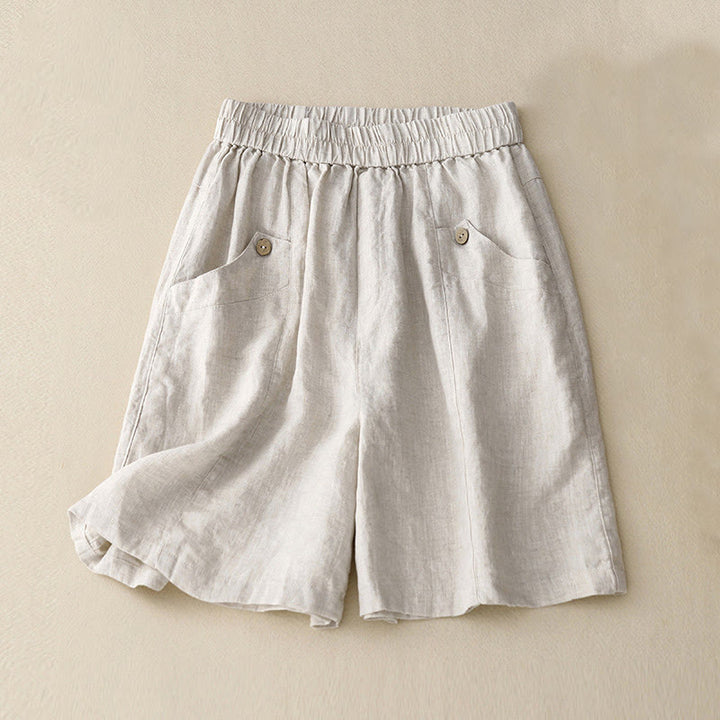 Buddha Stones Sommer Casual Buttons Plain Cotton Damen Shorts mit Taschen