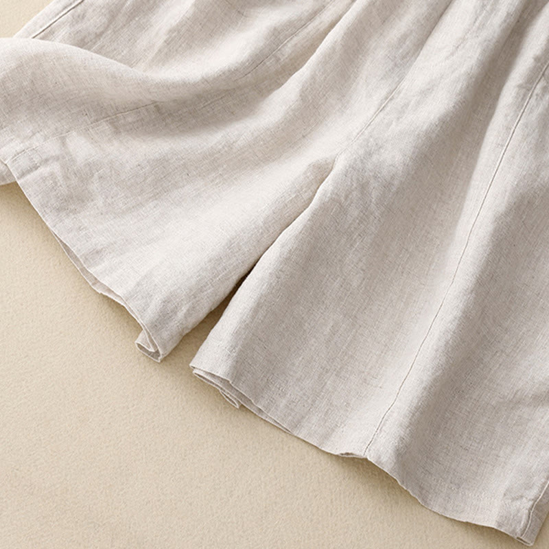 Buddha Stones Sommer Casual Buttons Plain Cotton Damen Shorts mit Taschen