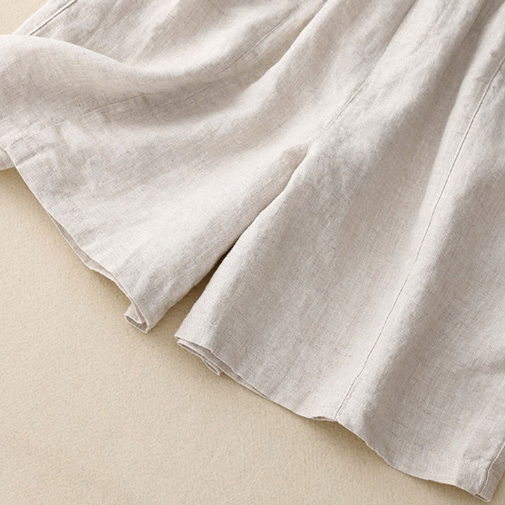 Buddha Stones Sommer Casual Buttons Plain Cotton Damen Shorts mit Taschen