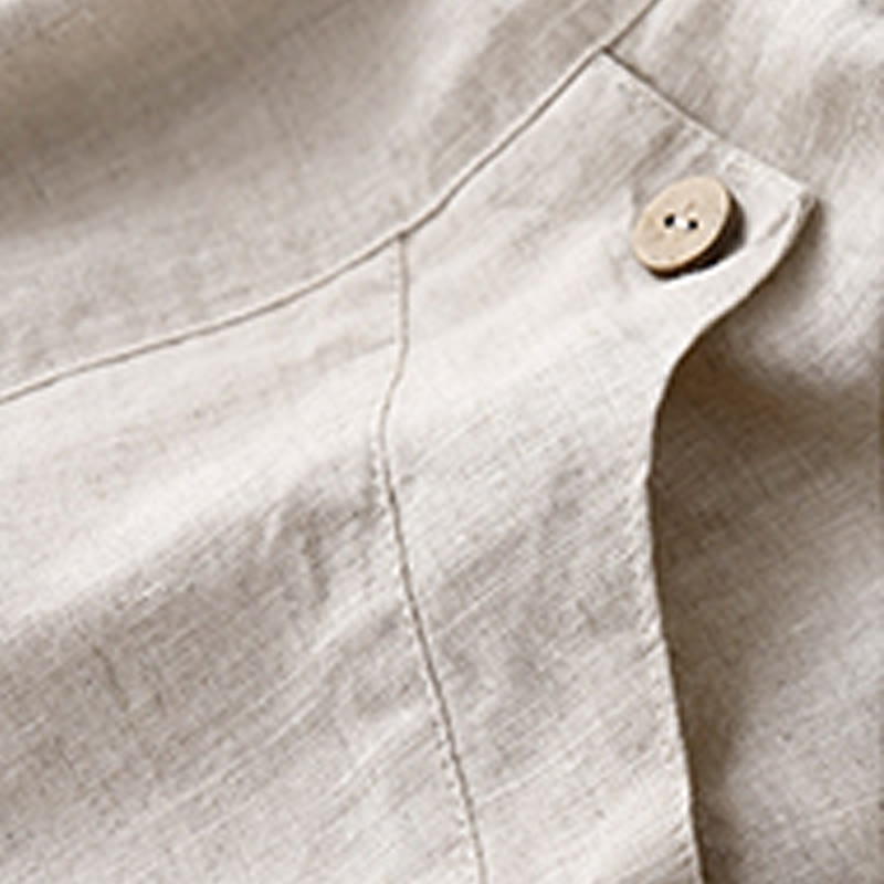 Buddha Stones Sommer Casual Buttons Plain Cotton Damen Shorts mit Taschen
