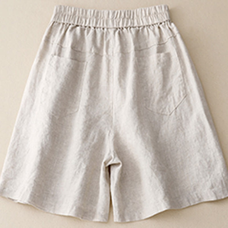 Buddha Stones Sommer Casual Buttons Plain Cotton Damen Shorts mit Taschen