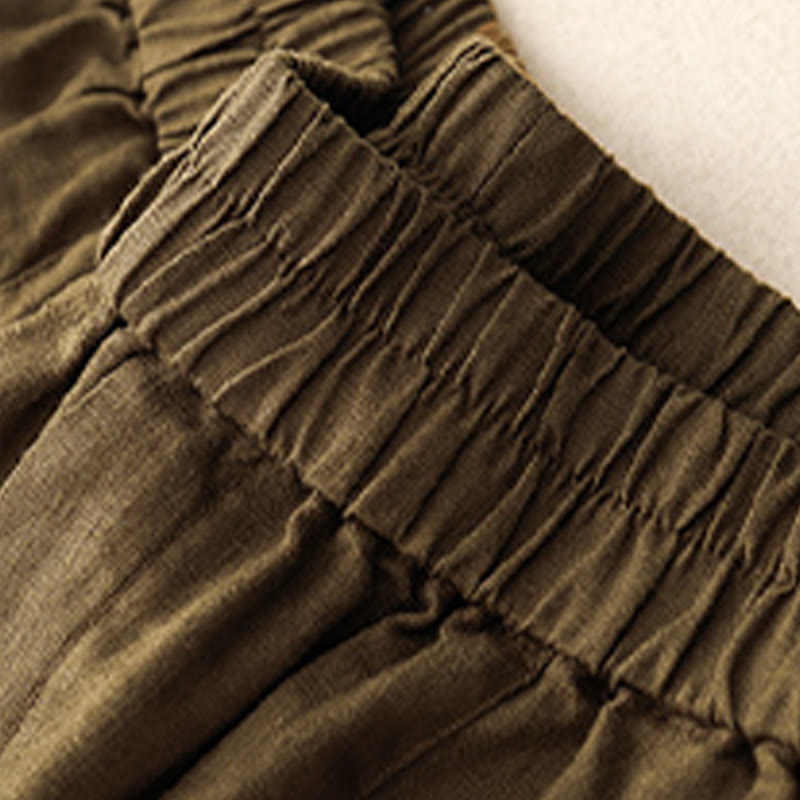 Buddha Stones Sommer Casual Buttons Plain Cotton Damen Shorts mit Taschen