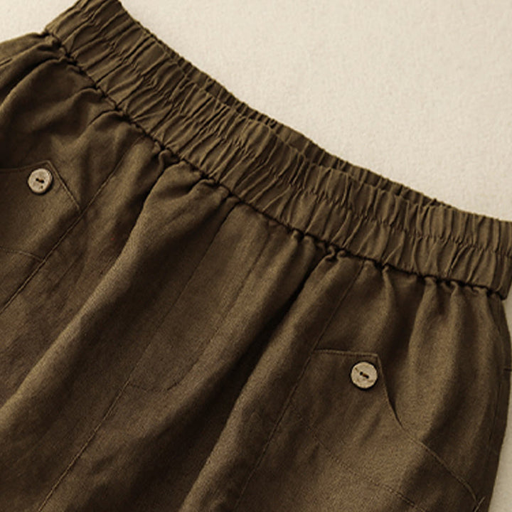 Buddha Stones Sommer Casual Buttons Plain Cotton Damen Shorts mit Taschen
