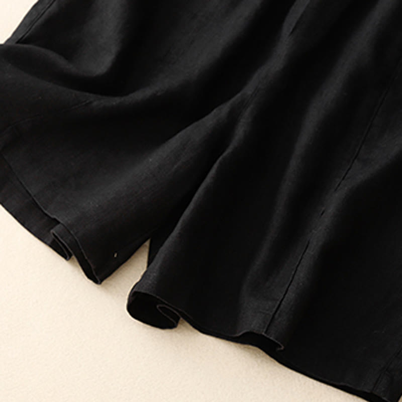 Buddha Stones Sommer Casual Buttons Plain Cotton Damen Shorts mit Taschen