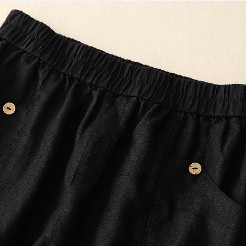 Buddha Stones Sommer Casual Buttons Plain Cotton Damen Shorts mit Taschen