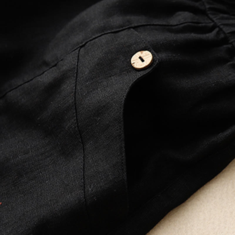 Buddha Stones Sommer Casual Buttons Plain Cotton Damen Shorts mit Taschen