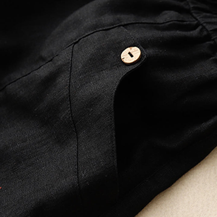 Buddha Stones Sommer Casual Buttons Plain Cotton Damen Shorts mit Taschen