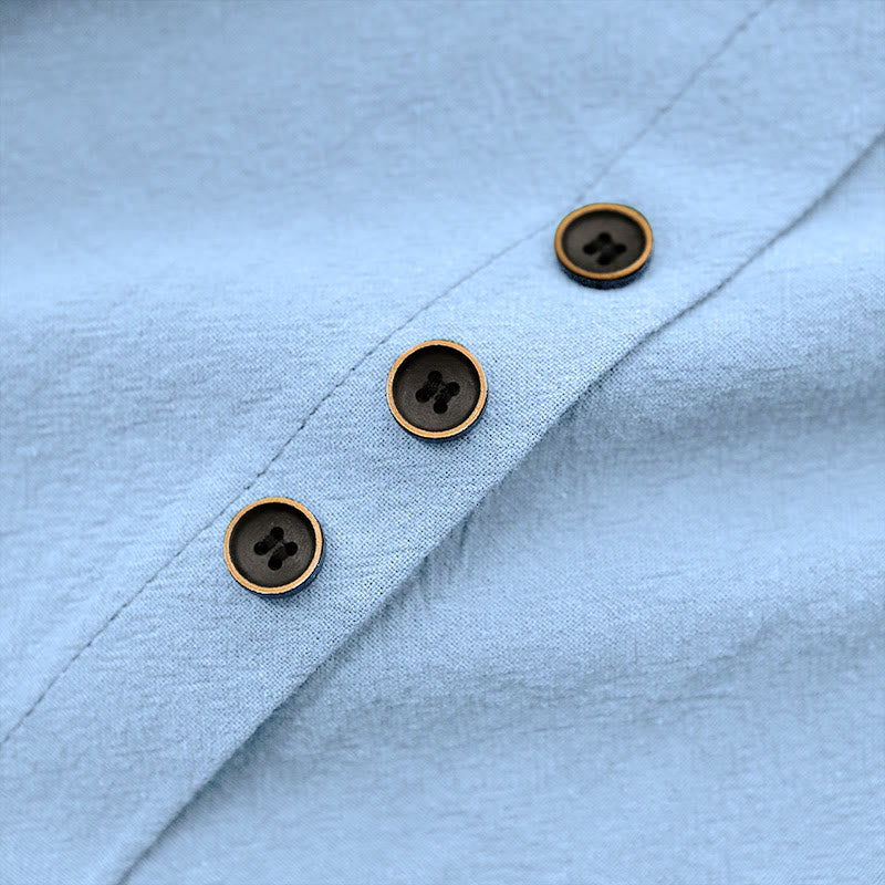 Buddha Stones Lässiges Sommer-T-Shirt aus reiner Farbe mit Jacquard-Knopf und Rundhalsausschnitt aus Baumwolle für Damen, kurzärmelig - image 18