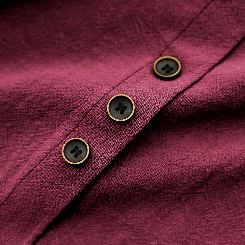 Buddha Stones Lässiges Sommer-T-Shirt aus reiner Farbe mit Jacquard-Knopf und Rundhalsausschnitt aus Baumwolle für Damen, kurzärmelig - image 33