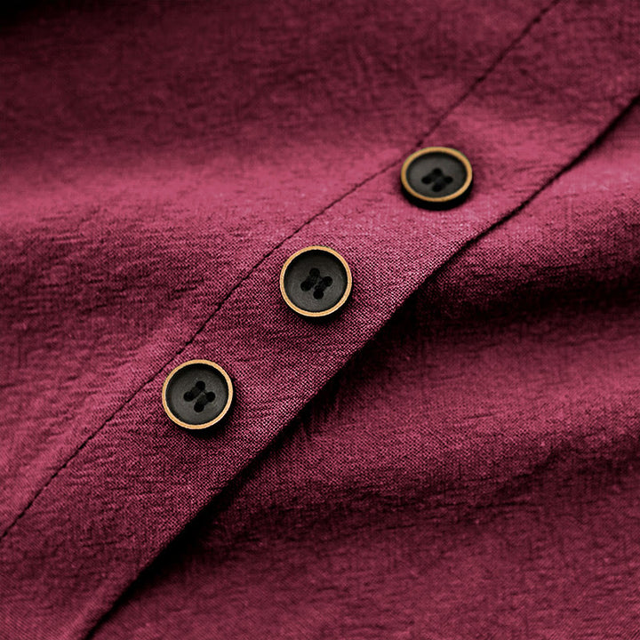 Buddha Stones Lässiges Sommer-T-Shirt aus reiner Farbe mit Jacquard-Knopf und Rundhalsausschnitt aus Baumwolle für Damen, kurzärmelig - image 33