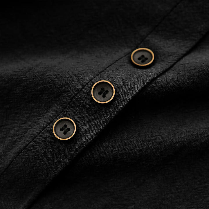 Buddha Stones Lässiges Sommer-T-Shirt für Damen, einfarbig, Jacquard-Muster, Rundhalsausschnitt, Kurzarm, mit Knopfleiste - image 53