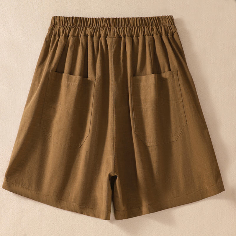 Buddha Stones Sommer Casual Elastische Taille Plain Damen Polyester Shorts Mit Taschen