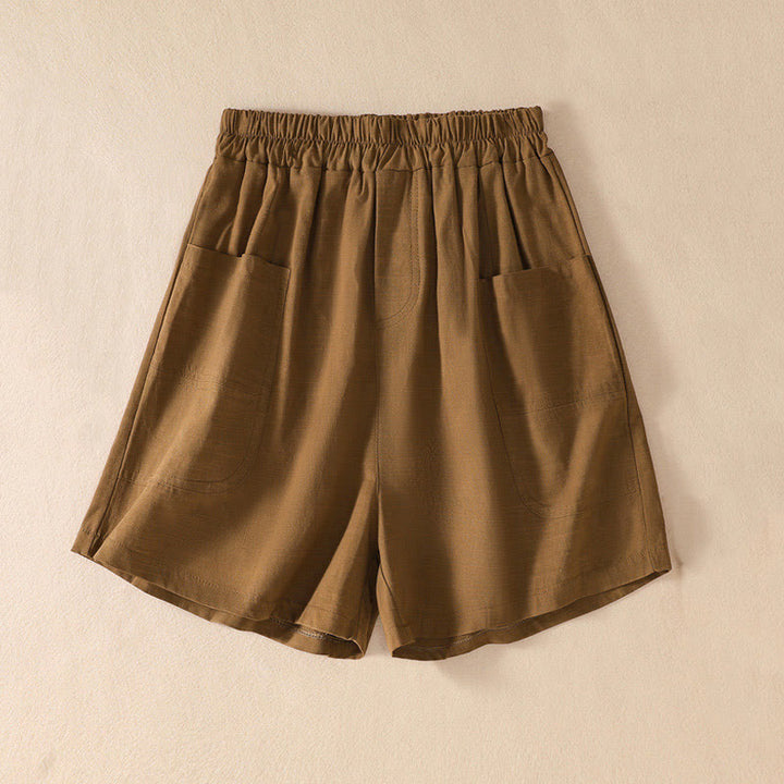 Buddha Stones Sommer Casual Elastische Taille Plain Damen Polyester Shorts Mit Taschen