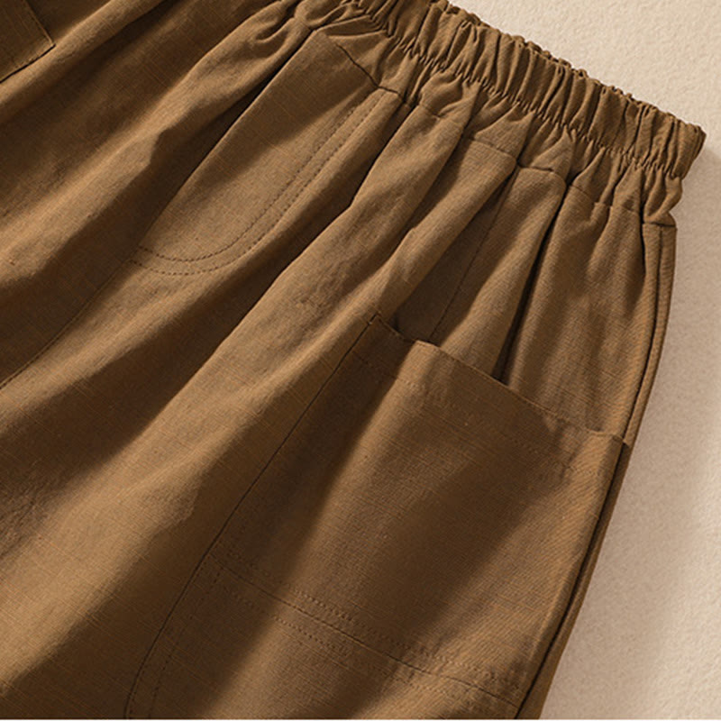 Buddha Stones Sommer Casual Elastische Taille Plain Damen Polyester Shorts Mit Taschen