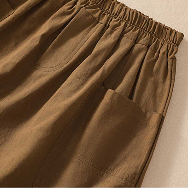Buddha Stones Sommer Casual Elastische Taille Plain Damen Polyester Shorts Mit Taschen