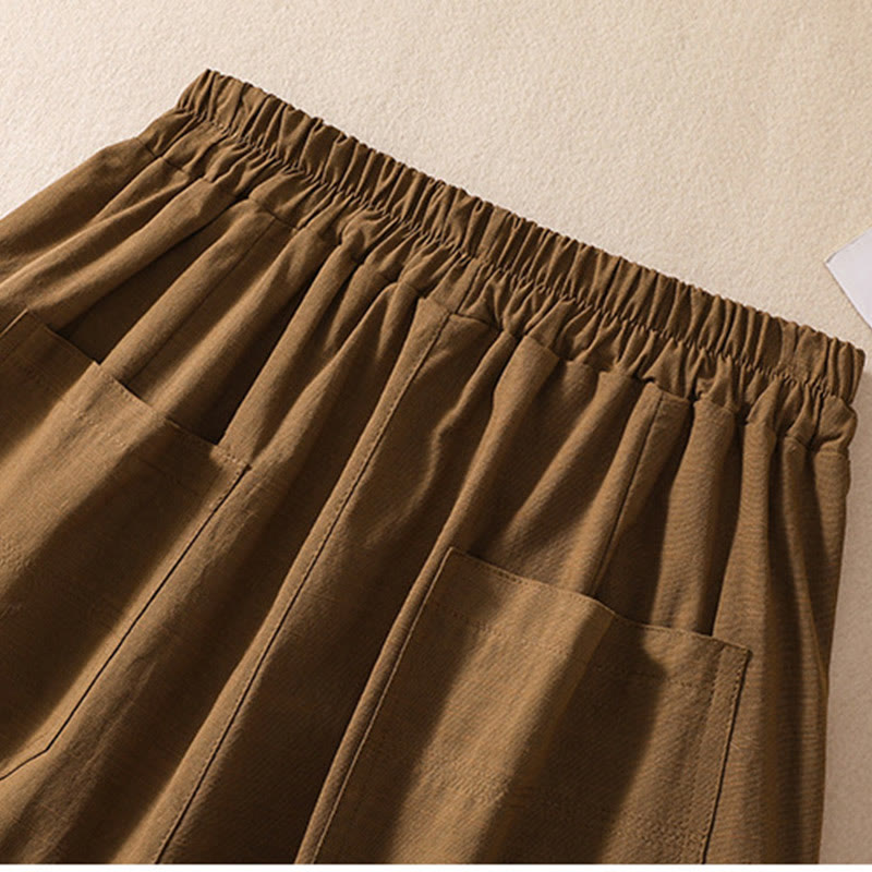 Buddha Stones Sommer Casual Elastische Taille Plain Damen Polyester Shorts Mit Taschen