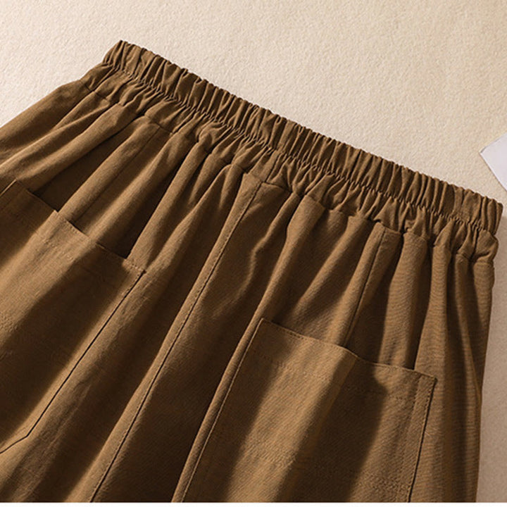 Buddha Stones Sommer Casual Elastische Taille Plain Damen Polyester Shorts Mit Taschen