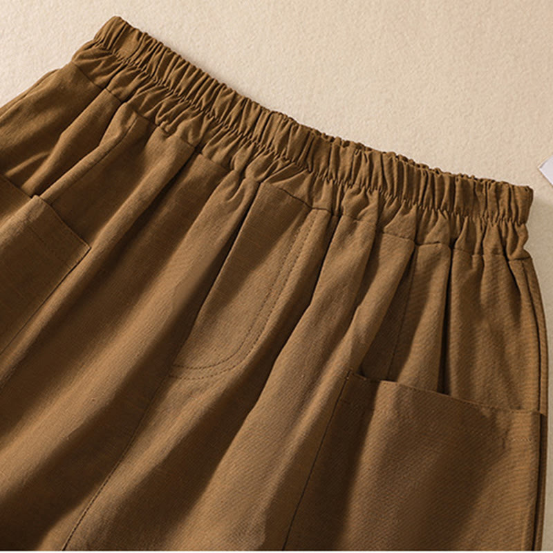 Buddha Stones Sommer Casual Elastische Taille Plain Damen Polyester Shorts Mit Taschen - image 5