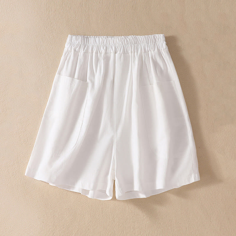 Buddha Stones Sommer Casual Elastische Taille Plain Damen Polyester Shorts Mit Taschen