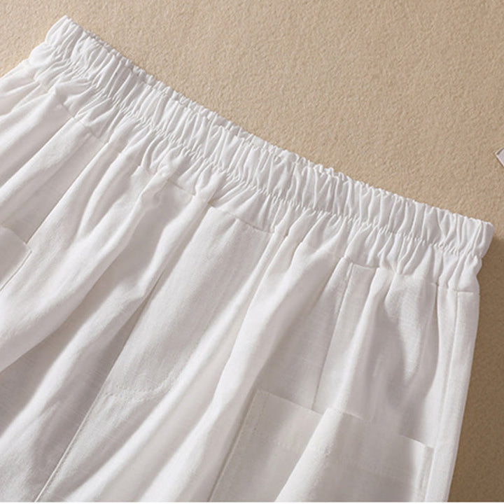 Buddha Stones Sommer Casual Elastische Taille Plain Damen Polyester Shorts Mit Taschen - image 11