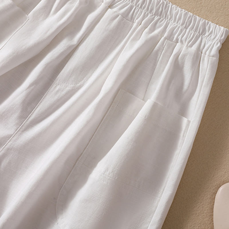 Buddha Stones Sommer Casual Elastische Taille Plain Damen Polyester Shorts Mit Taschen