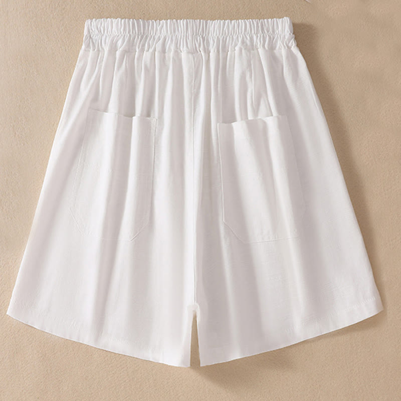 Buddha Stones Sommer Casual Elastische Taille Plain Damen Polyester Shorts Mit Taschen