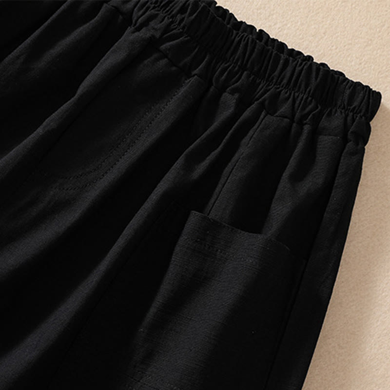 Buddha Stones Sommer Casual Elastische Taille Plain Damen Polyester Shorts Mit Taschen