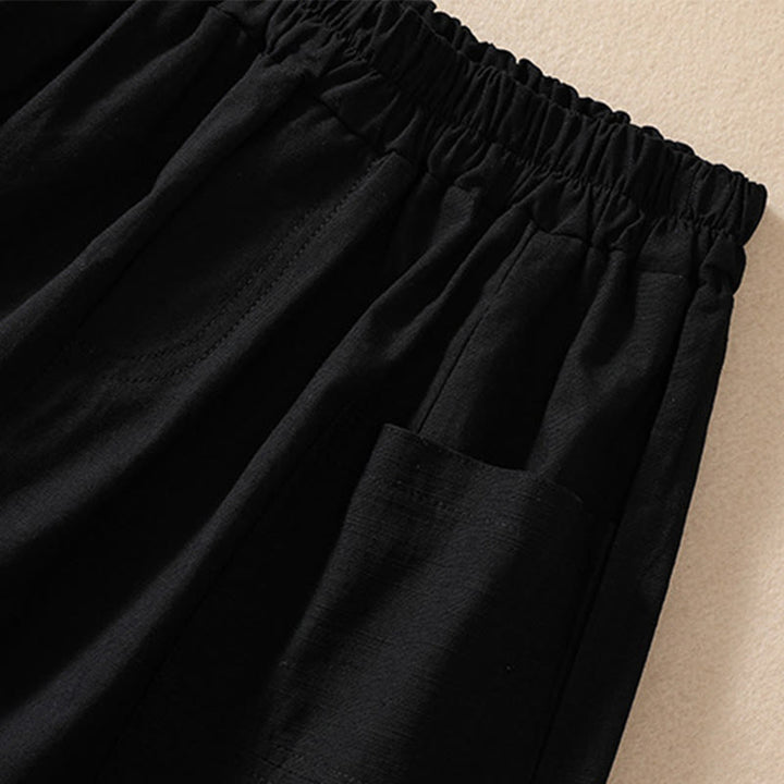 Buddha Stones Sommer Casual Elastische Taille Plain Damen Polyester Shorts Mit Taschen