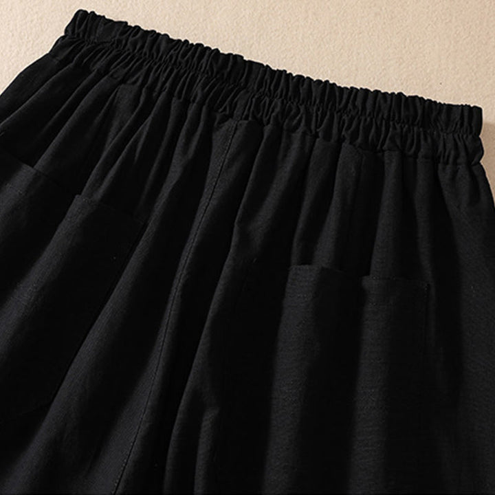 Buddha Stones Sommer Casual Elastische Taille Plain Damen Polyester Shorts Mit Taschen