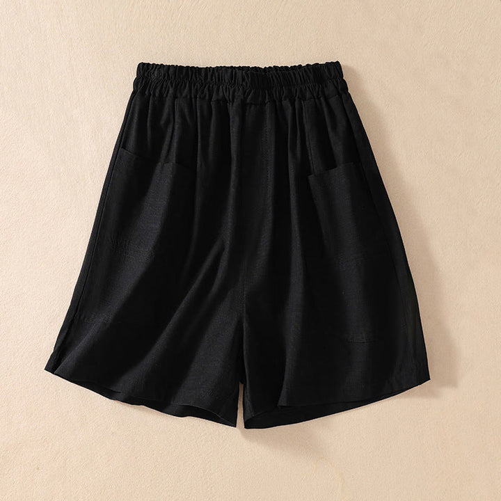 Buddha Stones Sommer Casual Elastische Taille Plain Damen Polyester Shorts Mit Taschen