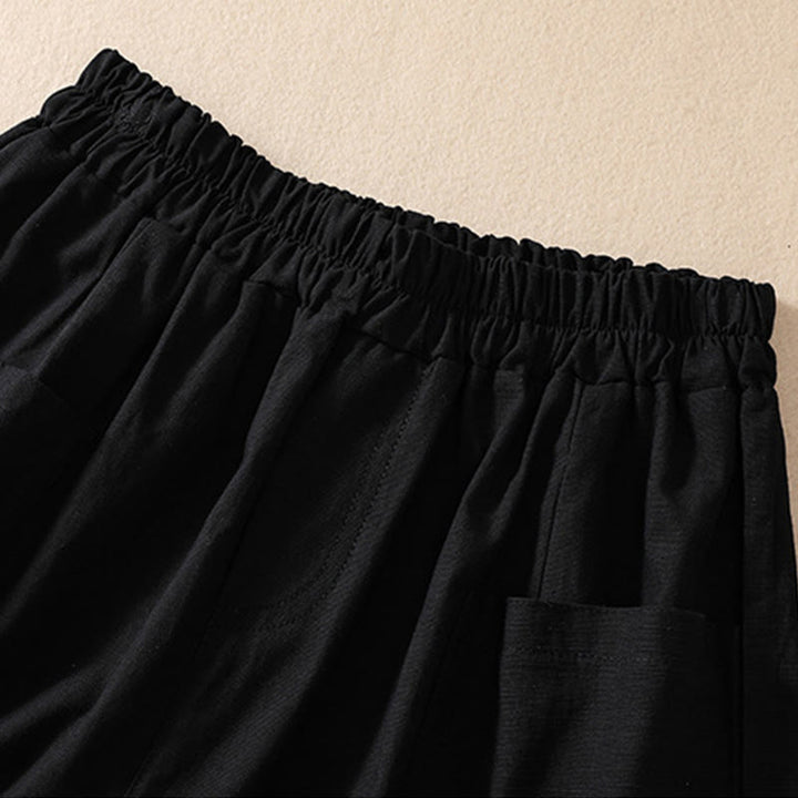 Buddha Stones Sommer Casual Elastische Taille Plain Damen Polyester Shorts Mit Taschen