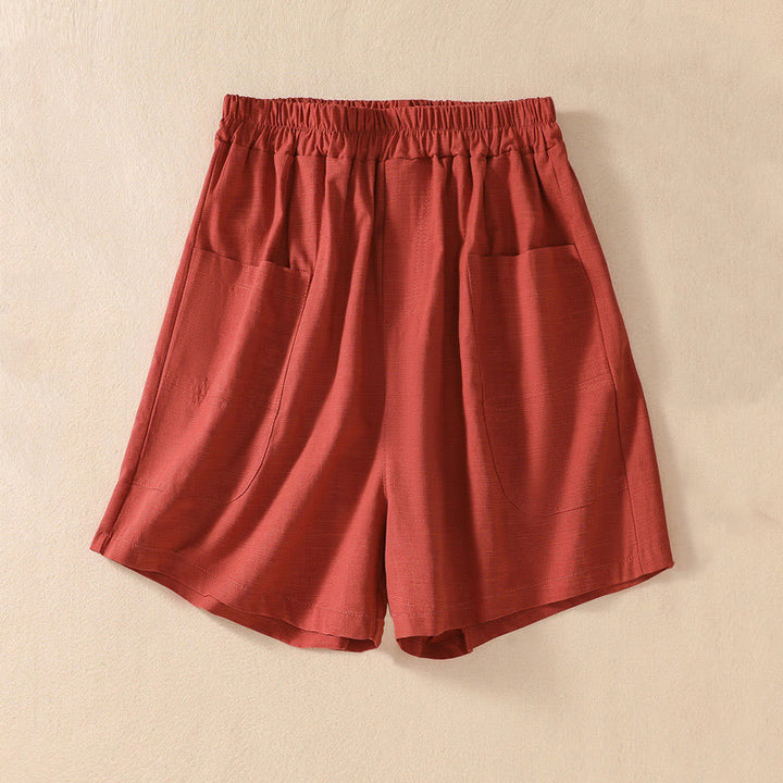 Buddha Stones Sommer Casual Elastische Taille Plain Damen Polyester Shorts Mit Taschen