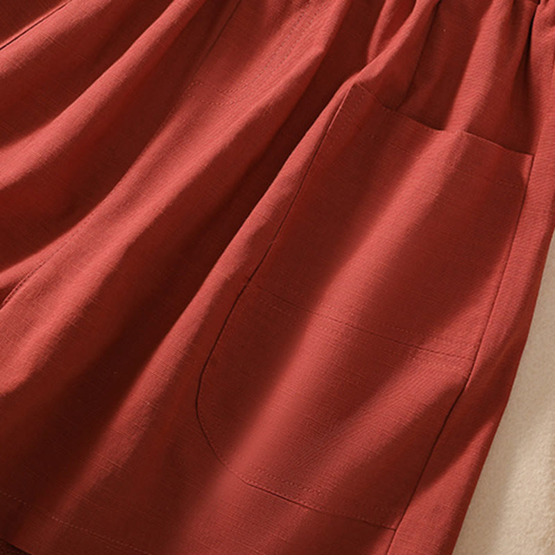 Buddha Stones Sommer Casual Elastische Taille Plain Damen Polyester Shorts Mit Taschen - image 21