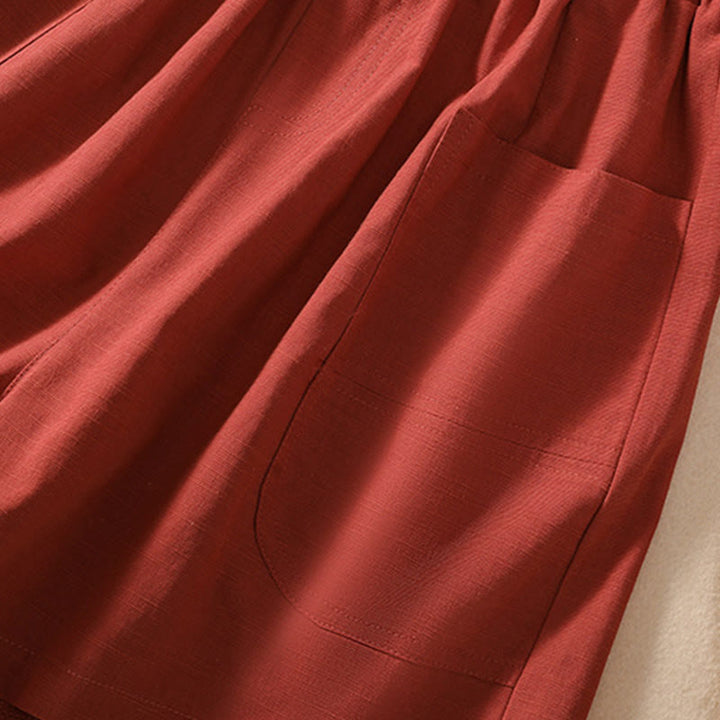 Buddha Stones Sommer Casual Elastische Taille Plain Damen Polyester Shorts Mit Taschen - image 21