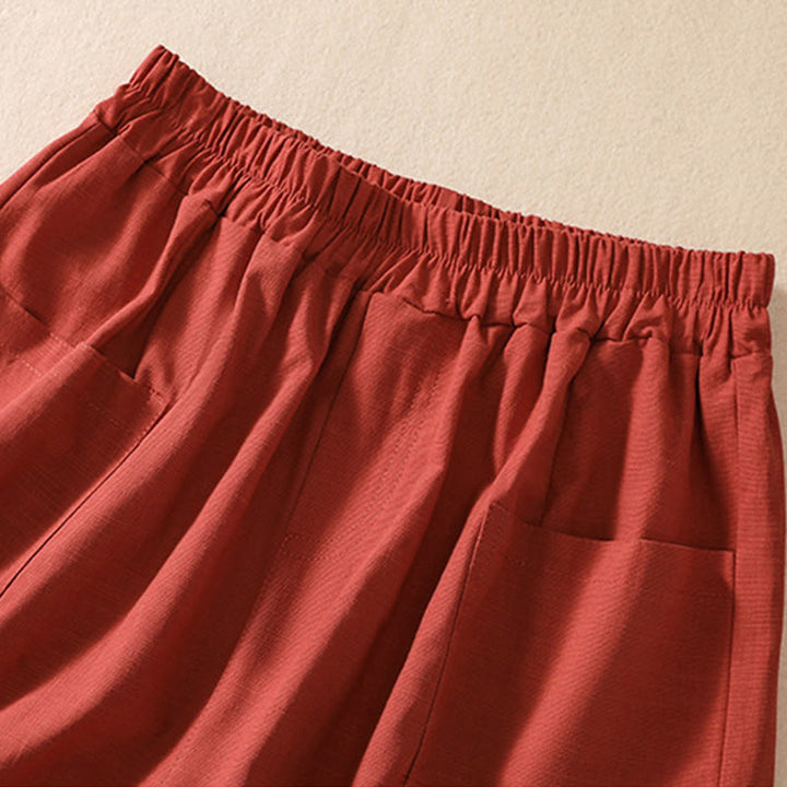 Buddha Stones Sommer Casual Elastische Taille Plain Damen Polyester Shorts Mit Taschen