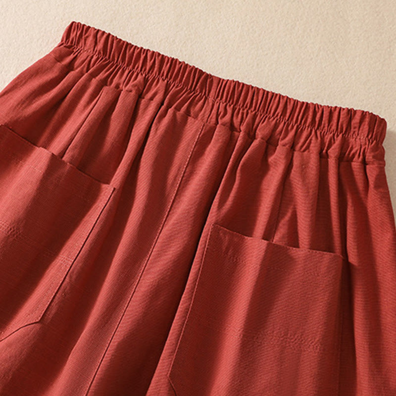 Buddha Stones Sommer Casual Elastische Taille Plain Damen Polyester Shorts Mit Taschen