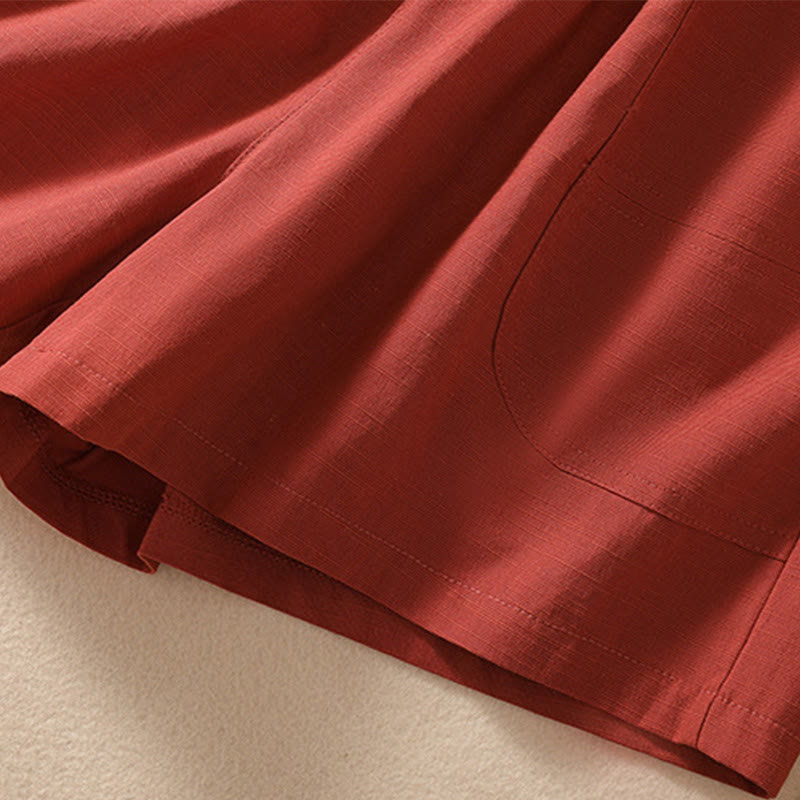 Buddha Stones Sommer Casual Elastische Taille Plain Damen Polyester Shorts Mit Taschen - image 23