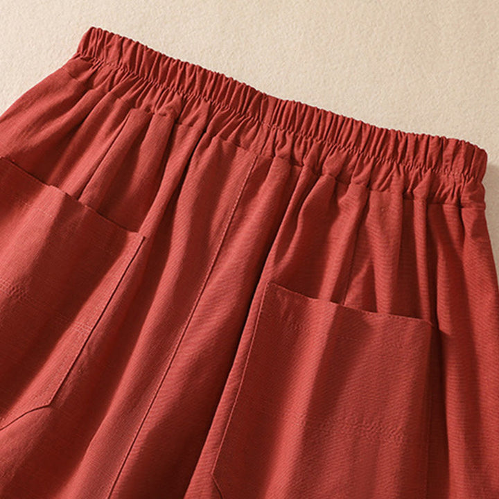 Buddha Stones Sommer Casual Elastische Taille Plain Damen Polyester Shorts Mit Taschen - image 25