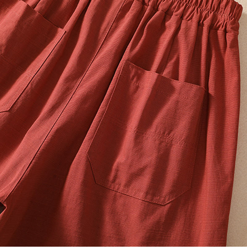Buddha Stones Sommer Casual Elastische Taille Plain Damen Polyester Shorts Mit Taschen